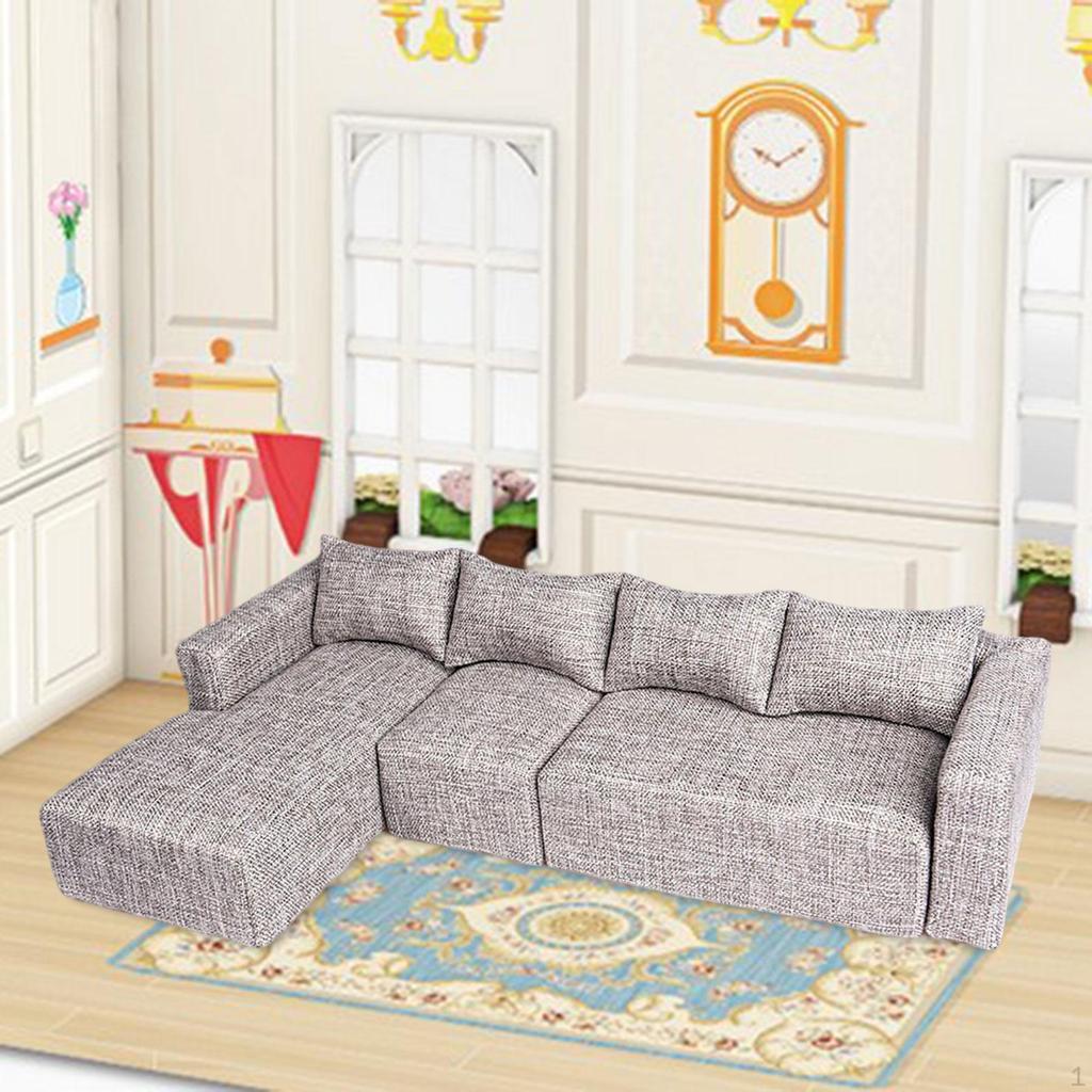 Miniature L Shaped Sofa, Corner Sectional Couch DIY Accessories Furniture Room for 1/6