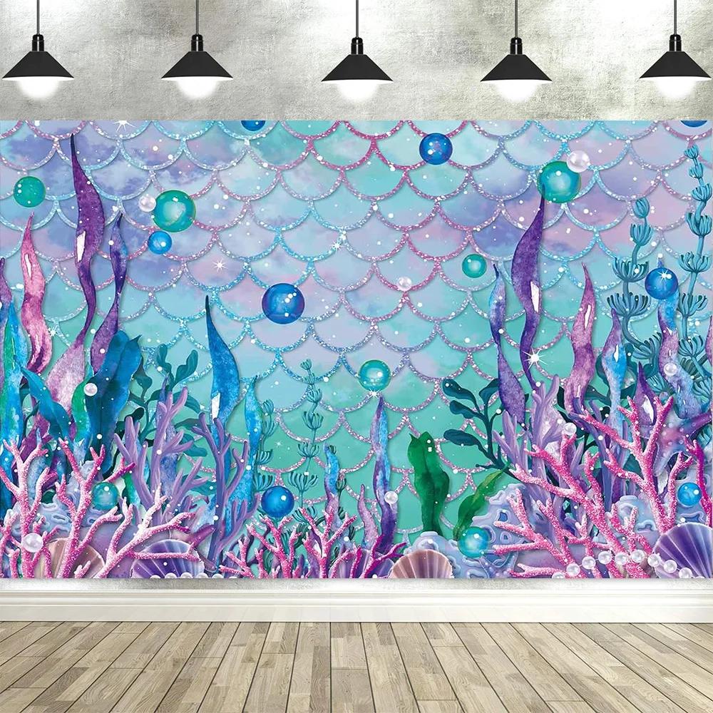 Mermaid Princess Theme Backdrop – Baby Girl'S Birthday Party Decor, Baby Shower Photography Banner & Props Supplies-Tapestry