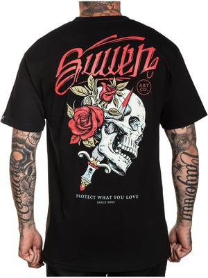 Sullen Men's Graphic Skull Roses Short Sleeve T-Shirt Black Casual Crew Neck Tee with Protect What You Love Design