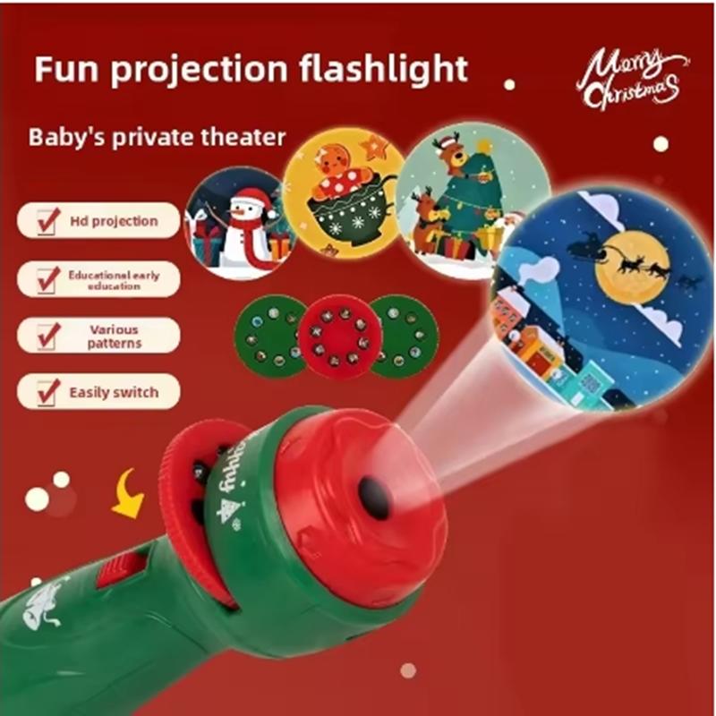 Christmas Cartoon Projection Flashlight Creative Children Flashlight Toy Projector Baby Toys Bedtime Story Book Toy3-10 Cards