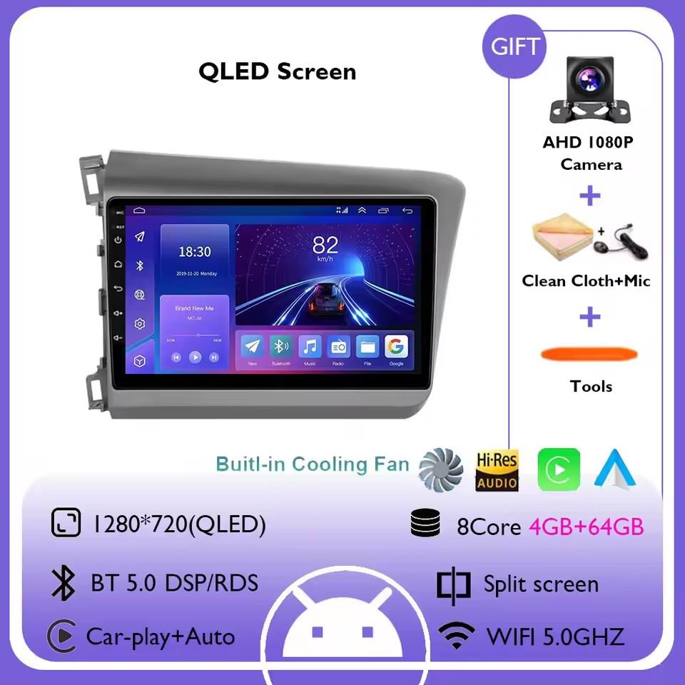 9" Android 14 Car Radio For Honda Civic RHD 2012 2013 2014 2015 Multimedia Player Carplay Auto Stereo GPS Navigation Head Unit