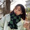 Green Rhombus Plaid Scarf for Women In Winter Japanese Style Versatile Student Thickened Warm Plaid Knitted Short Scarf Trendy