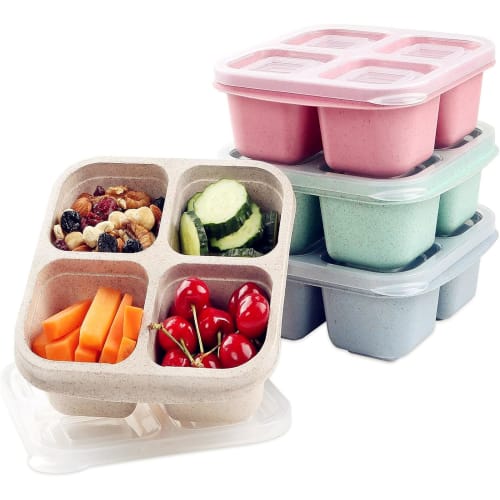 

BAKAMITAYI 4-Pack Reusable Snack Containers, Meal Prep Lunch Containers with Lids, Divided Food Storage Containers for School, Work, and Travel