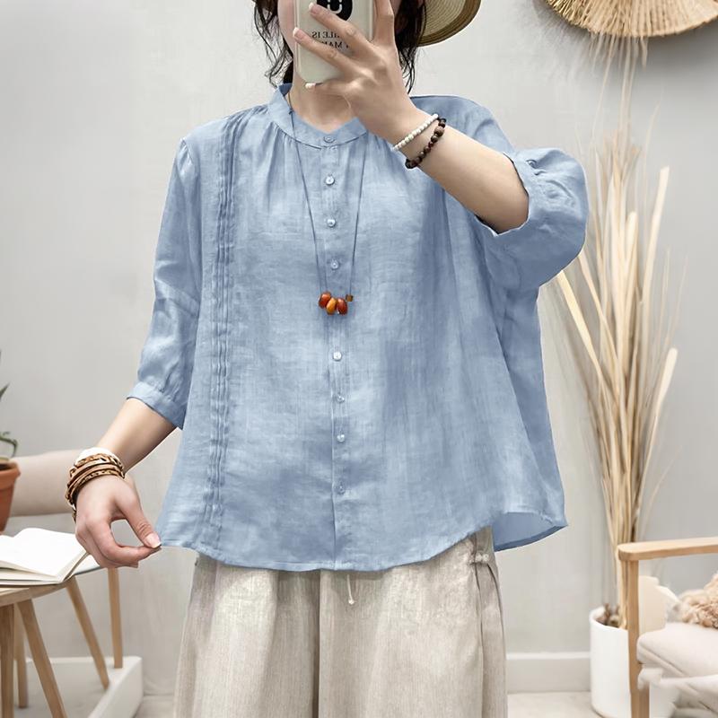 

ZANZEA Женская повседневная блузка с круглым вырезом, свободного кроя, с рукавами 3/4, летняя 5XL синий