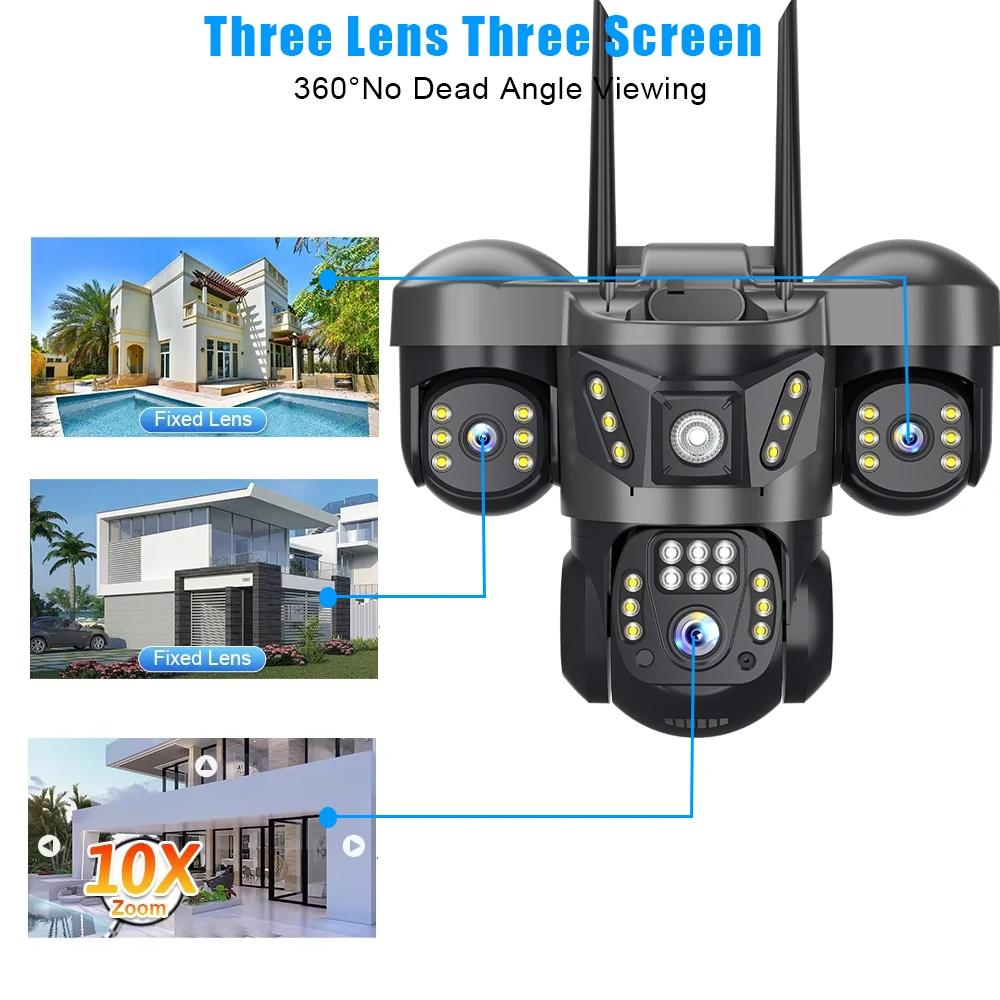 LS VISION 12MP Tříobjektivová 4G SIM IP kamera Venkovní Detekce osob WiFi Dohledové kamery 6K Bezpečnostní ochrana Video monitor V380 Pro
