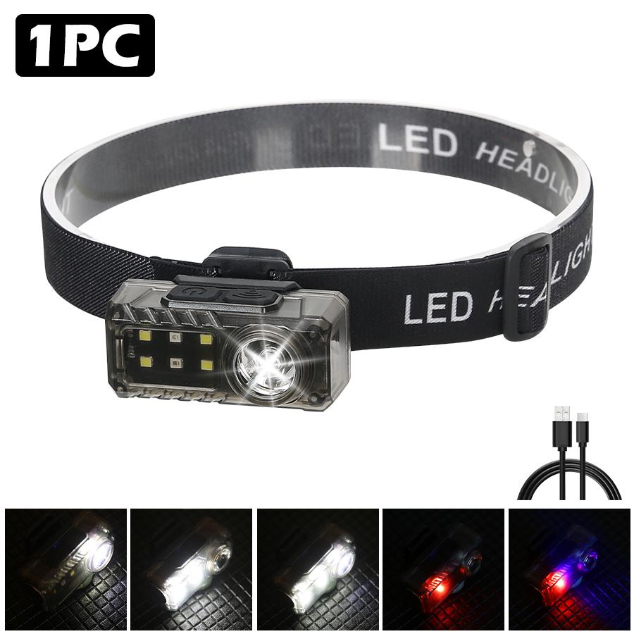 

Новый светодиодный налобный фонарь с датчиком движения для кемпинга, рыбалки, USB-фонарь с зарядкой от аккумулятора и магнитом, предупреждающая лампа, зажим для колпачка