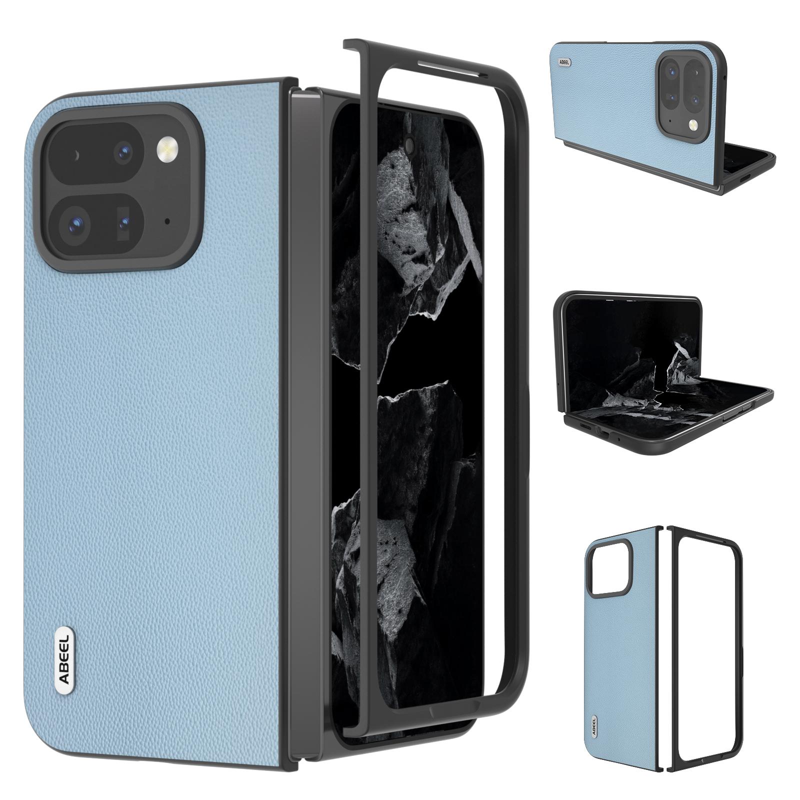 

ABEEL For Google Pixel Fold 2 Case Genuine Cow Leather PC Phone Cover Black Edge A