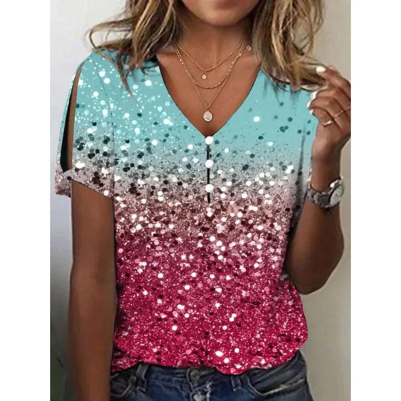 QICED Women's Fashion Casual Short Sleeve V Neck Blouses & Shirts