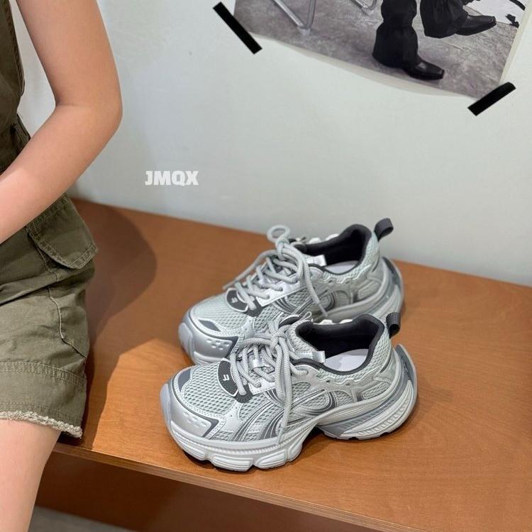 Soft Leather Version Mesh Breathable Little White Shoes Women's 2025 New Versatile Thick-soled Comfortable Height-increasing Dad Sneakers