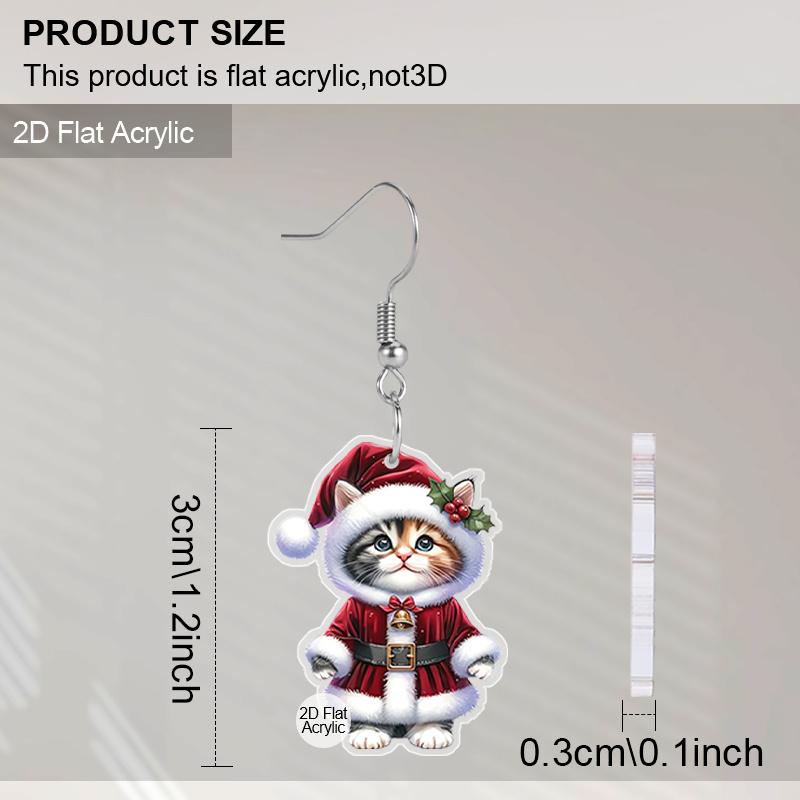 2D Flat Retro Cartoon Cat Women's Acrylic Dangle Earrings Christmas Party Jewelry Gift