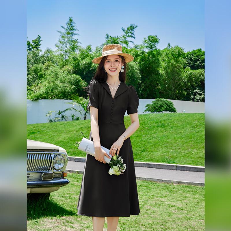 VICTORIA&VERA Summer Elegant Slim Fit V-Neck Button-Front Midi Dress