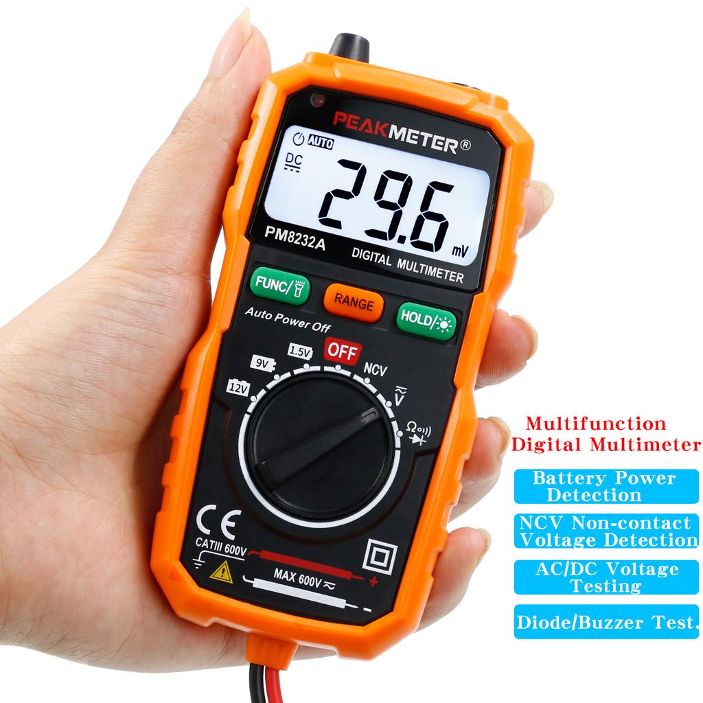 8232A Digital Multimeter Multifunctional Mini Universal Meter with Non-contact Voltage Detection Auto Range Battery Level Measur