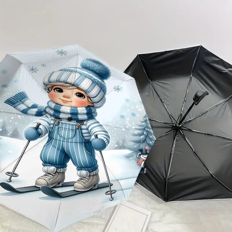 1PC Winter snowflakeAutomatic Open/Close Umbrella with Windproof, 8-Rib Sturdy Canopy, Durable Ribs, Fashionable Design, Outdoor Accessory, Fun Prin,
