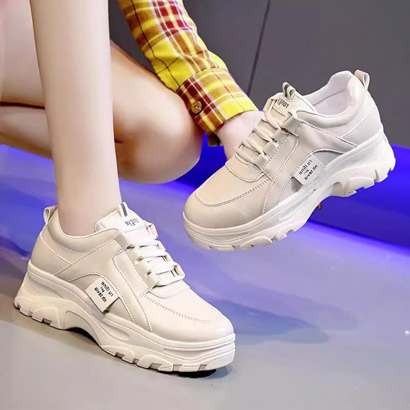 Dad Shoes Women's Sports and Leisure Shoes Spring New Single Shoes Heightened Platform Women's Shoes Velvet White Shoes