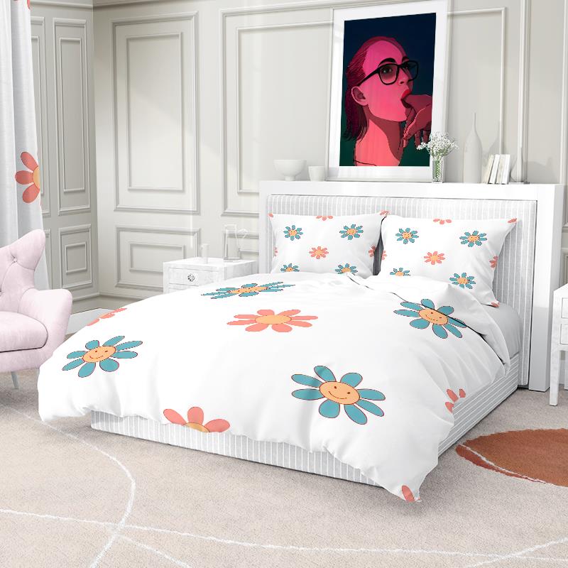 White flowers style - Digital Printed Duvet Set - Polyester - Bedroom Decor -1 bed cover +2 pillowcases (no pillow core)