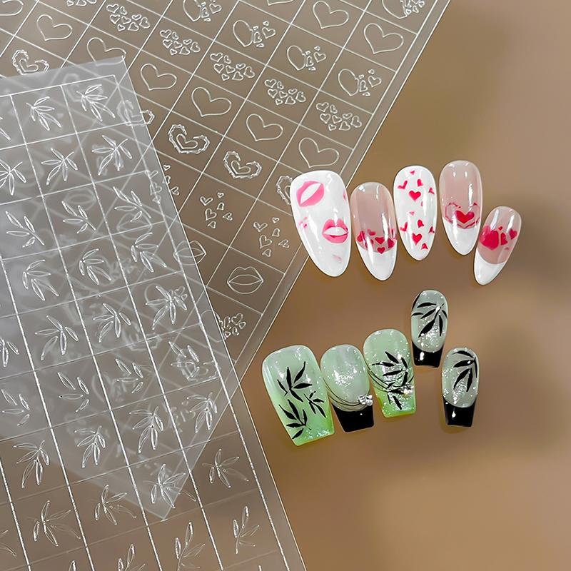 Nail Art Stickers Heart Shape Hollow Out Leaf Decals Adhesive Template for DIY Manicure Embellishment