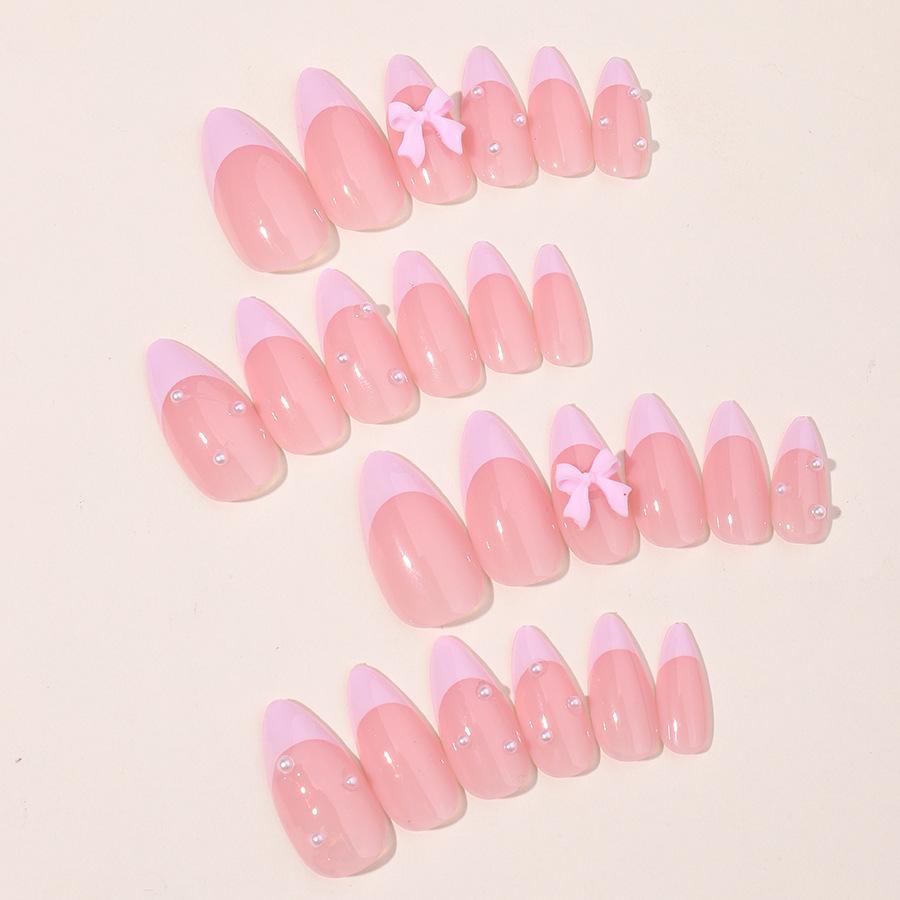 Wearable Nails Pink Nail Tips with Pearl Bow Nail Stickers Wearable Nails Nail Stickers Detachable Nail Tips