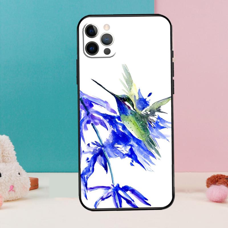 Hummingbird and Flowers Phone Case For iPhone 17 Air 16 15 14 12 11 13 Pro Max 12 13 mini 15 16 Plus 16e Cover Coque