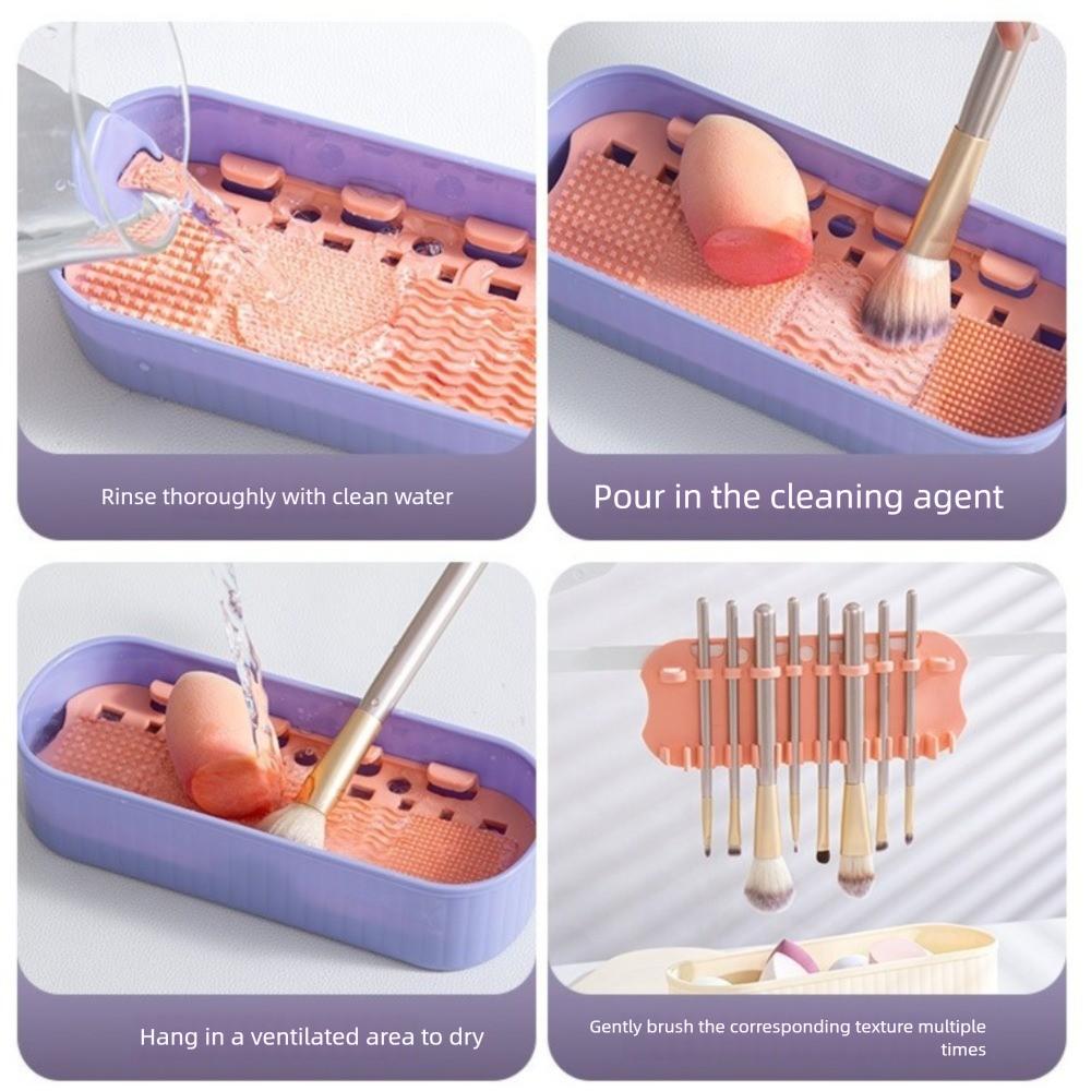 3-in-1 Makeup Brush Cleaning Box Drain Sponge Storage Powder Puff Washer Scrub Cup Multifunction Makeup Brush Cleaner Mat