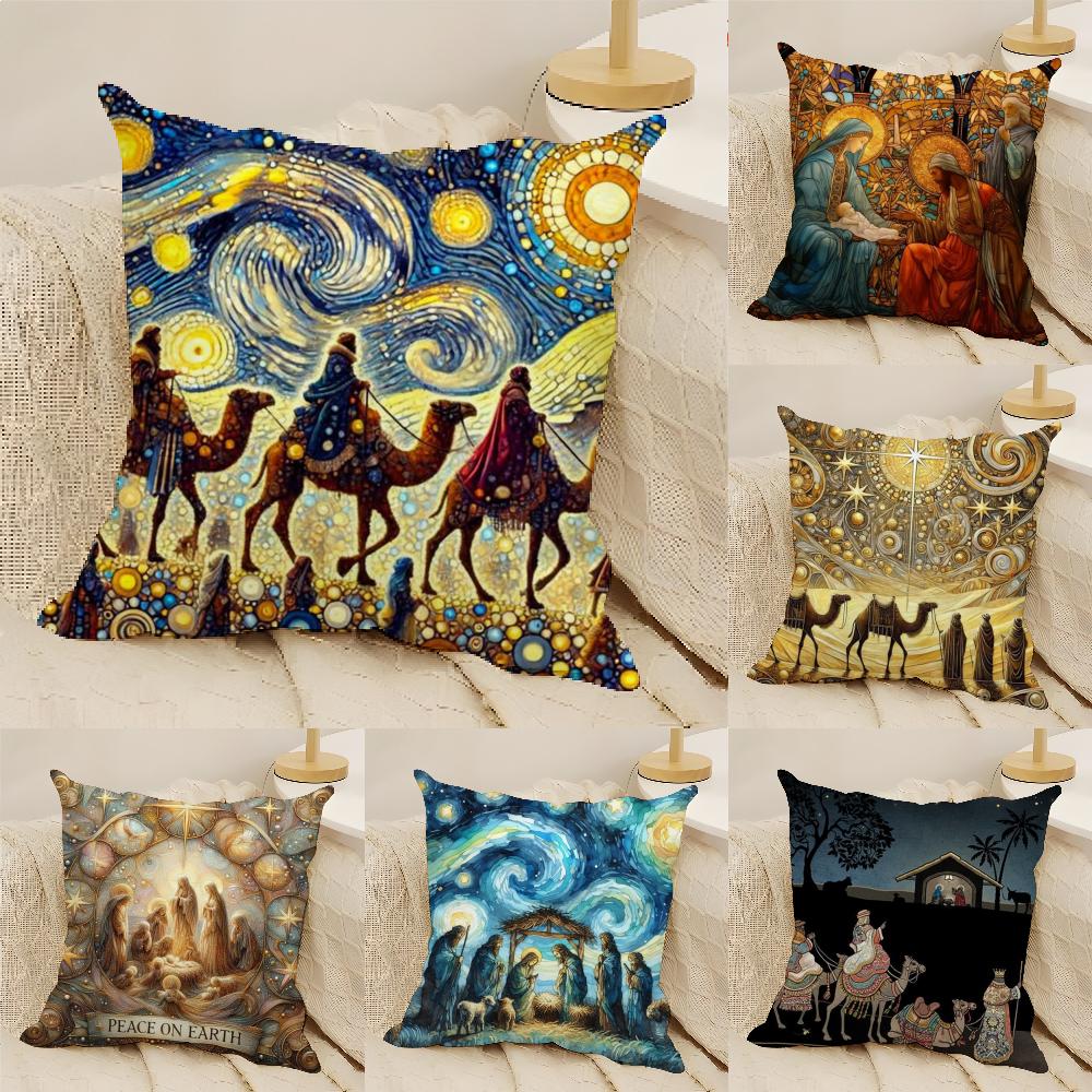 Classical Mural Patterns And Religious Prints Pillow Case Linen Pillow Case Sofa Home Decor Cushion Cover Cushion Cove