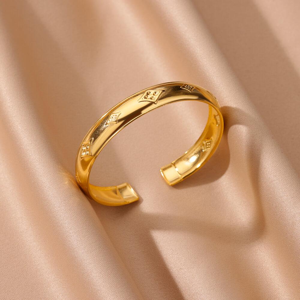 Stainless Steel Zircon Wide Bangles for Women Fashion Hollow Out Geometric Bracelets Wedding Party Aesthetic Jewelry Accessories