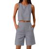 Damen ärmelloses zweiteiliges Set Leinenoptik Crop Top und High-Waist-Shorts lockere Passform Sommer-Outfit für Freizeitkleidung