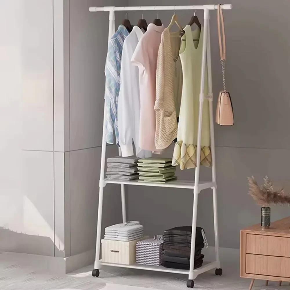Mobilny Stojak na Ubrania Przenośny Wielowarstwowy Wiszący na Ubrania Mobilny Wieszak Półki do Przechowywania Z Kółkami Proste Trójkątne Stojaki na Ubrania