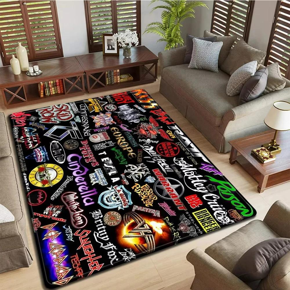 Band Logo Music Rock and Roll Pattern Carpet for Living Room Bedroom Non-Slip Soft Rug Kitchen Floor Mat Entrance Doormat