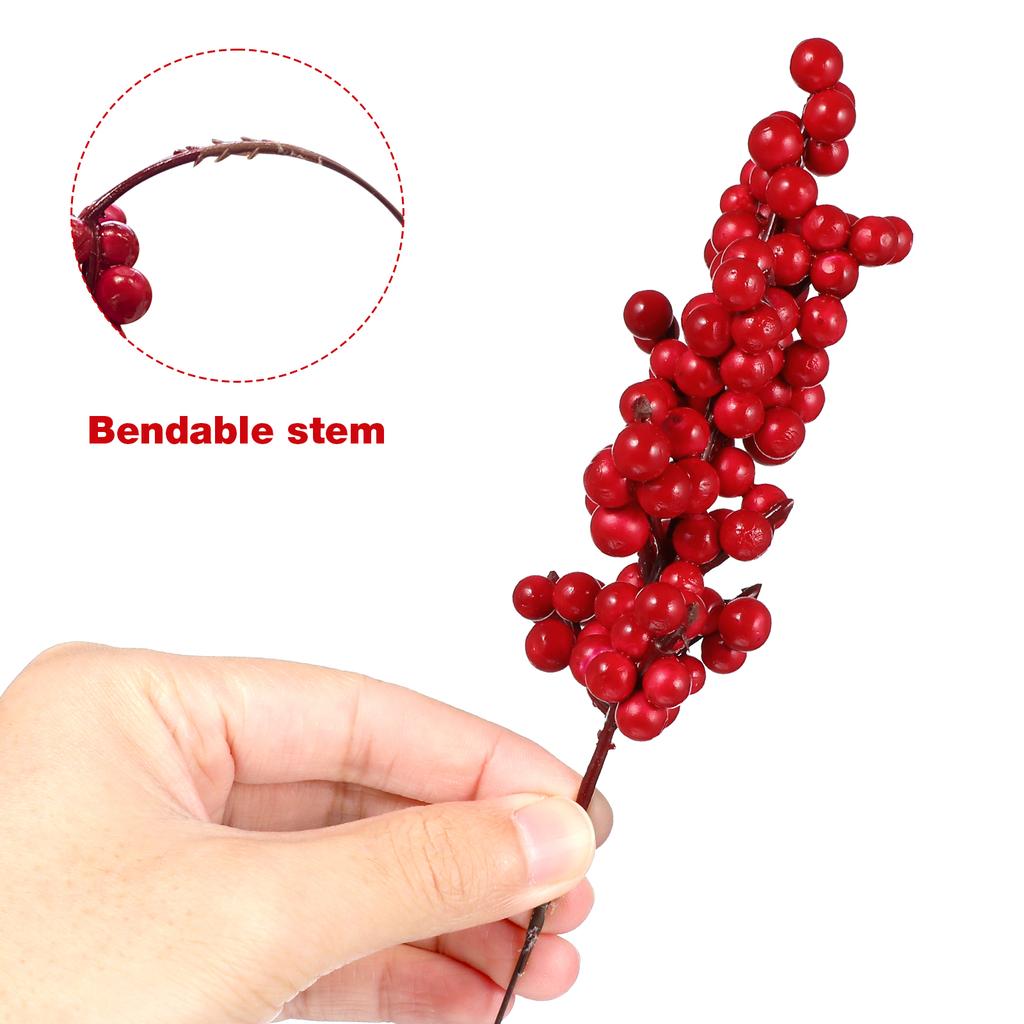 8pcs Red Berries Decor Artificial Christmas Bouquet Simulation Berries Picks For Xmas Party Decor Holiday Scene Setting Fake