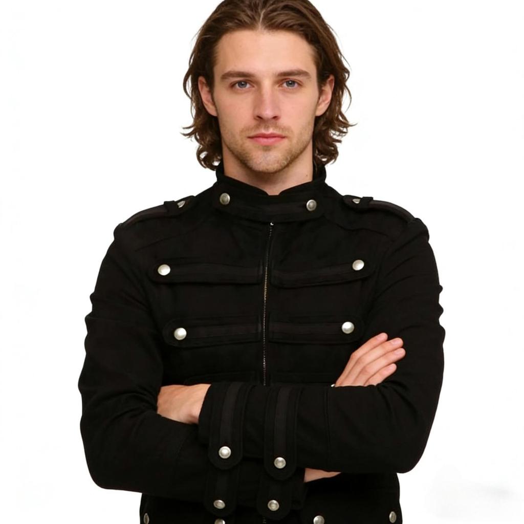 Men's Black Gothic Steampunk Military Band Jacket
