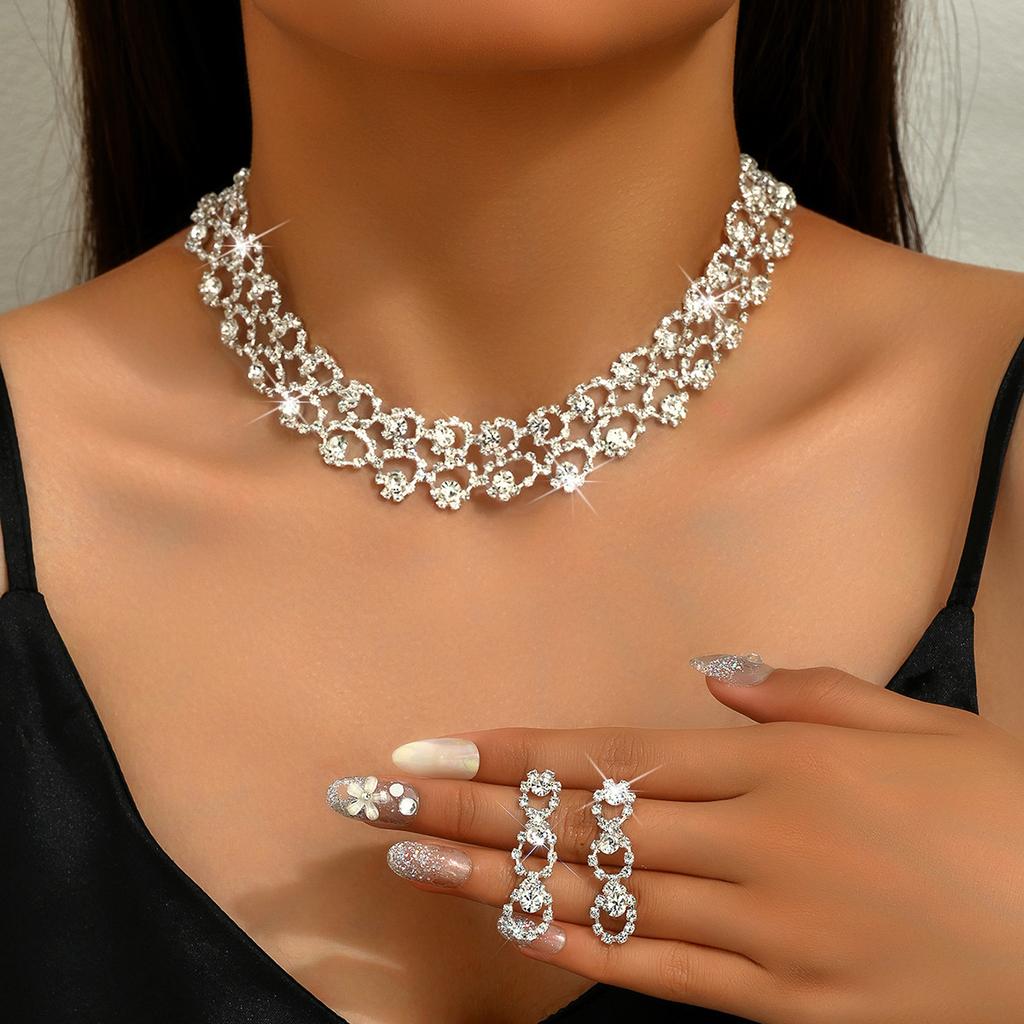 Shining Crystal Jewelry Set Luxury Necklace Earrings Set Rhinestone Necklaces Earrings  Banquet