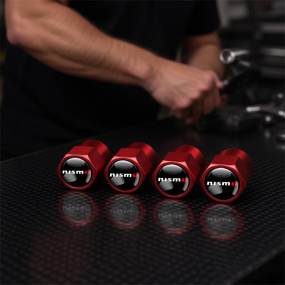 ATY1 4pcs Car Wheel Valve Cap Valve Cover With Logo Car Accessories For Nissan Nismo X-Trail Qashqai Rogue Note Leaf Sentra Juke J11