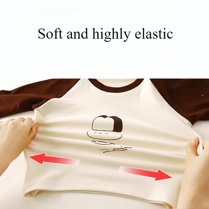 1-12Y Children's Velvet Base Shirt Spring Long Sleeved Casual Tee Baby Girls Boys Patched Color Round Neck Outerwear Tops