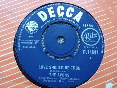 7-Zoll Schallplatte AVONS - Love Should Be True F11641 DECCA 1963 UK Pop Gebraucht