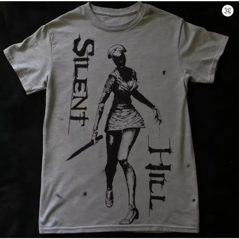 

2000s American Retro Washed Short Sleeved Tshirt for Unisex Y2k Top Horror Print Womens Casual Streetwear Emo Girl Cotton Tshirt 4XL