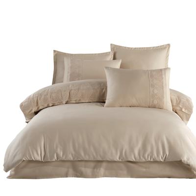 Cotton Satin Bedding with Guipure Lace 160x200 Valinor Beige