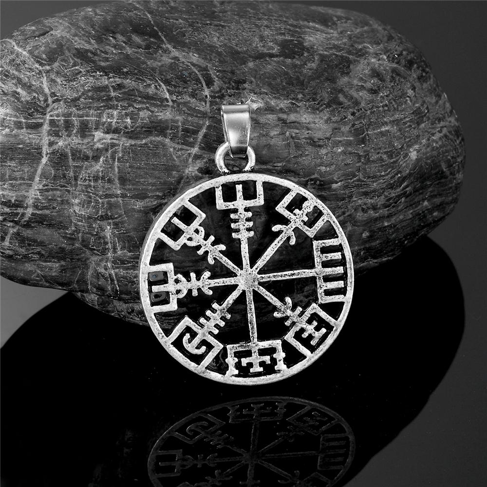 Viking Vegvisir Compass Pendant Men Amulet Necklace With Stainless Steel/Genuine Leather Rope Chain Scandinavian Norse Jewelry