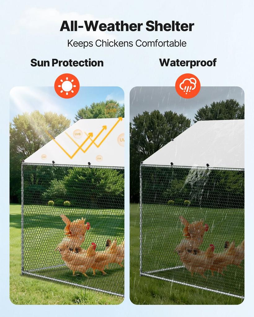 Metal Chicken Coop, 9.8x26.2x6.5 Ft Large Walk-in Chicken Runs with Cover, Spire Roof Hen House Enclosure with Security Lock, Outdoor Duck Rabbit Cage