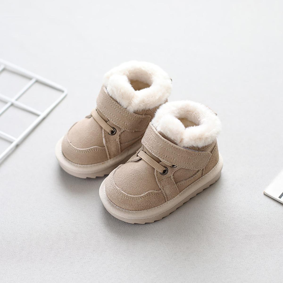 

Детские зимние сапоги для мальчиков и девочек с мягкой подкладкой, теплая резиновая подошва, нескользящая обувь для дома и улицы 16 бежевый