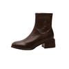 Women'S Autumn Boots Genuine Leather  New Autumn Winter Thick Heel Retro British Style Short Boots Casual Low Boots Women