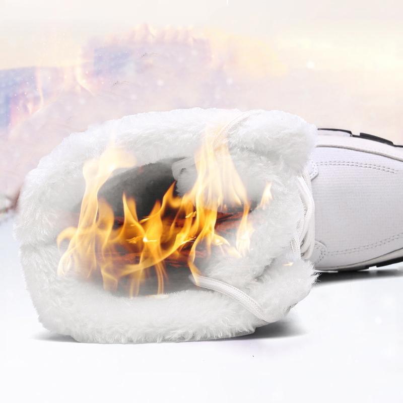 New Fashion Waterproof Warm Winter Boots Women Snow Boots Pu Leather Ankle Boots Mid -Calf Lace -Up Non -Slip Ladies Shoes Size 42