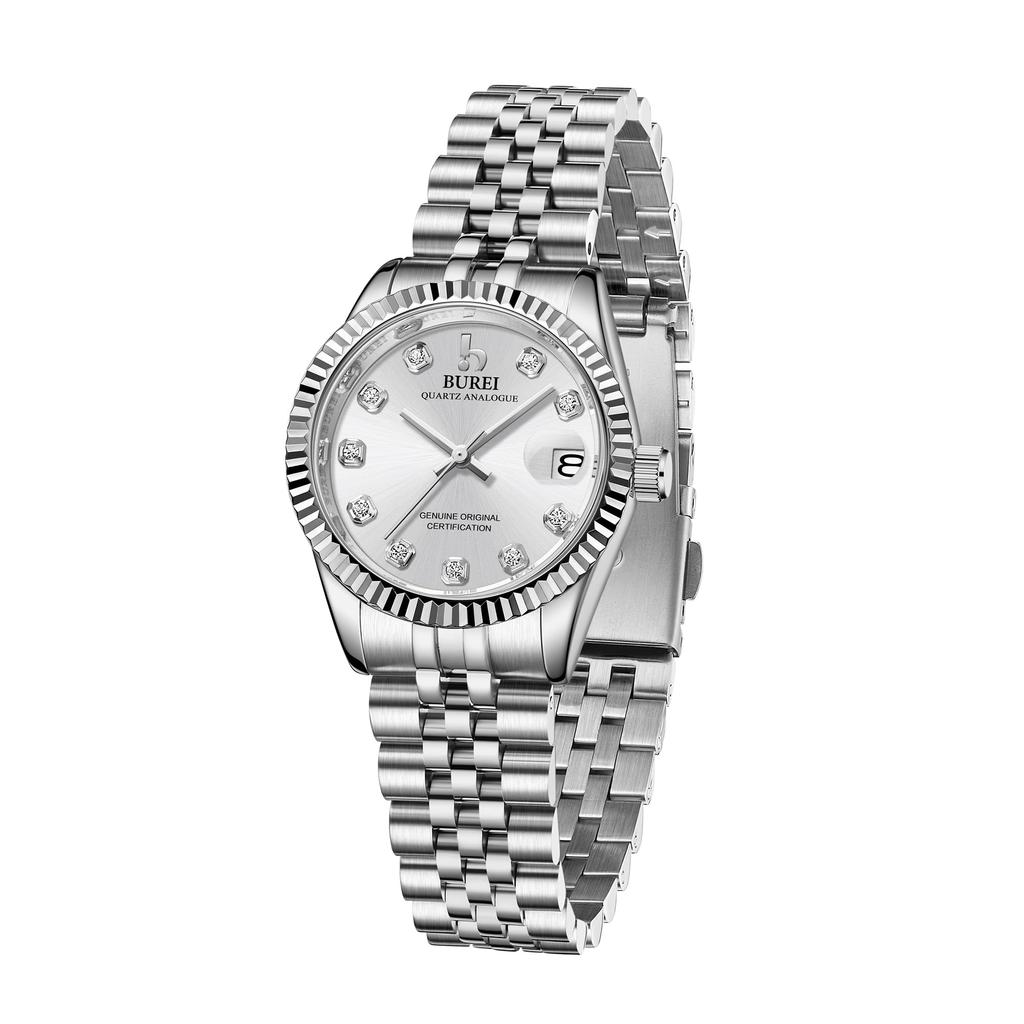 BUREI Women's Watch Japanese Quartz Analog Waterproof Diamond Dial Stainless Steel Business Ladies Watch Popular Stylish Cute Female Gift women watch