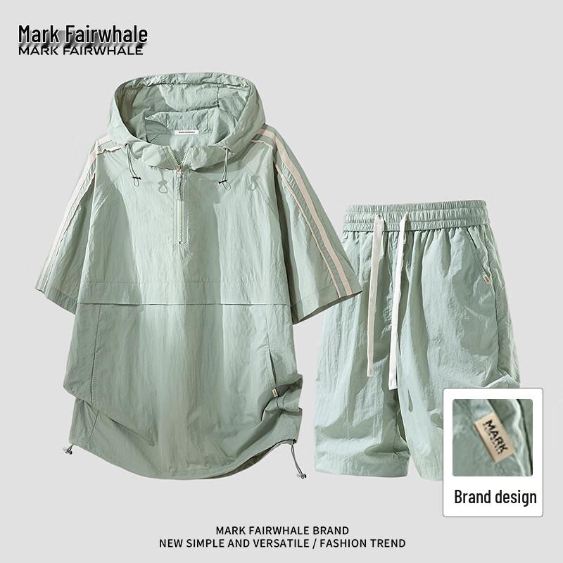 Mark Huafei Men s Ice Silk Hooded Short-Sleeve & Shorts Casual Set 3XL