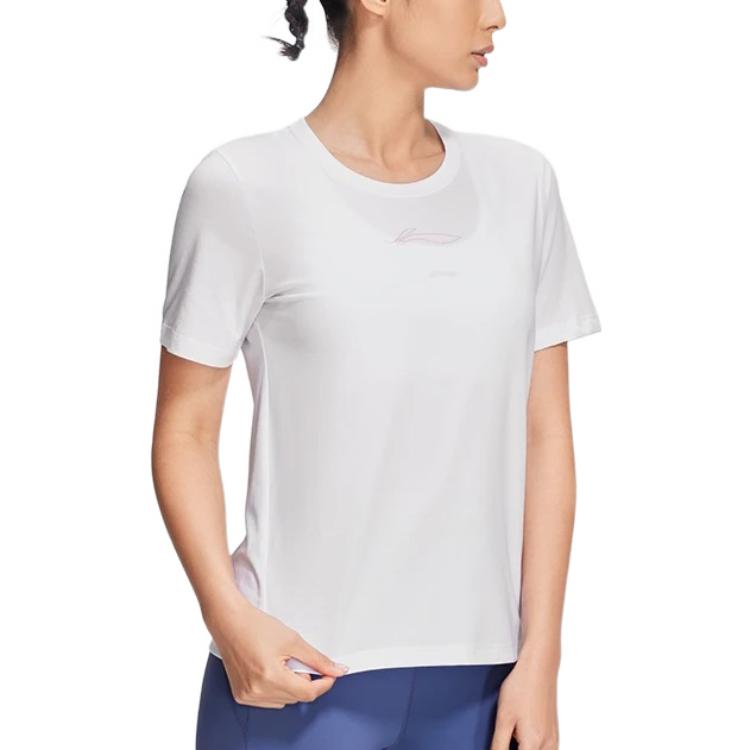 Li Ning Fitness Series Logo Print Solid Color Round Neck Short Sleeve T-Shirt Women Tops White ATSS360-7