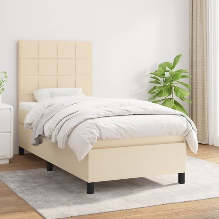 3141758 vidaXL Lit à sommier tapissier avec matelas Crème 100x200 cm Tissu