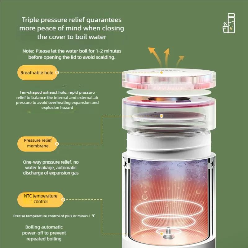 500ML Electric Kettles Portable Tea Coffee Kettle Travel Boil Water Thermal Cup Anti-Scald Water Bottle English Menu