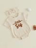 Infant Girl 2-Piece Summer Set with Short Sleeve Romper and Matching Headband Adorned with Embroidered Letters Perfect for