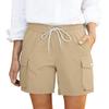 Women Straight Leg Cargo Shorts Relaxed Fit Outdoor Athletic Hiking Travel Shorts with Elastic Waist Drawstring and Pockets