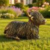 Vintage Copper Finish Garden Art Highland Yak Resin Figurines, Bronze Animal Statues, Weatherproof Sitting Set Farmhouse Decor for Living Room