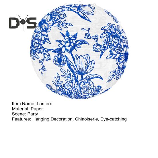 Felinar de Hârtie Chinoiserie Stil Chinezesc Model Albastru Felinare Agățate Decorare Felinar Rotund pentru Zi de Naștere Nuntă Petrecere Acasă Baby Shower